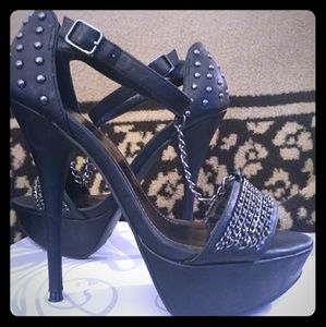 Gorgeous embellished t-strap platform stilettos